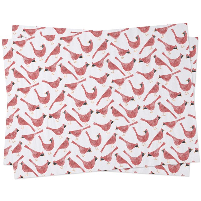 Papel De Seda Acuarela de pájaro cardinal festivo (Fun Cardinal bird red and white watercolor festive Christmas and Holidays gift wrapping tissue paper)