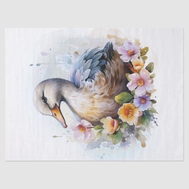 Papel De Seda Acuarela de pato floral (Anverso)