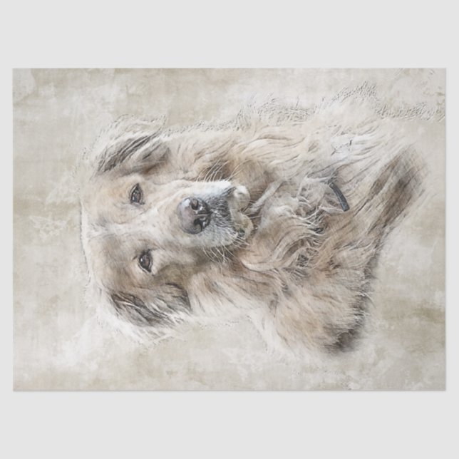 Papel De Seda Acuarela de perro de Golden Retriever (Anverso)