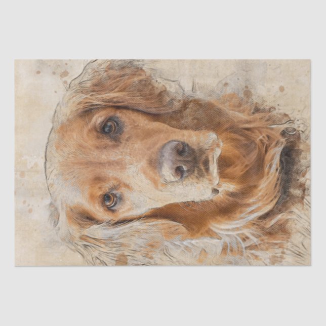 Papel De Seda Acuarela de perro de Golden Retriever (Anverso)