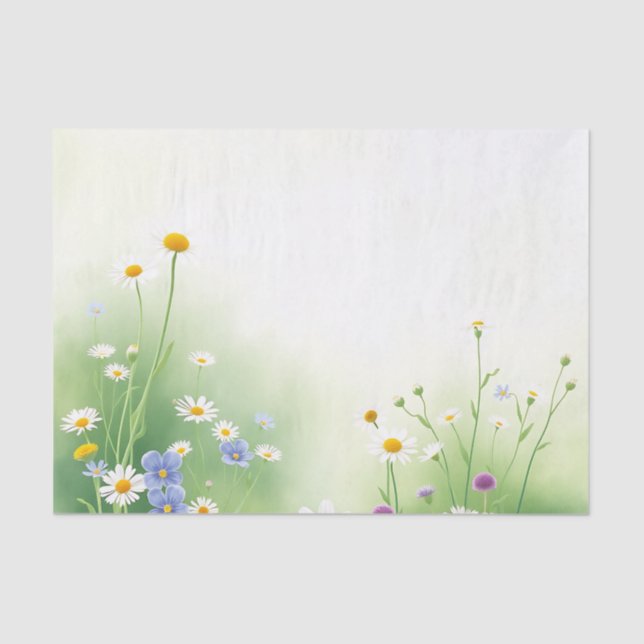 Papel De Seda Acuarela de primavera pradera con flores silvestre (Anverso)