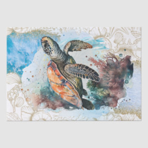 Papel De Seda Acuarela de tortuga marina