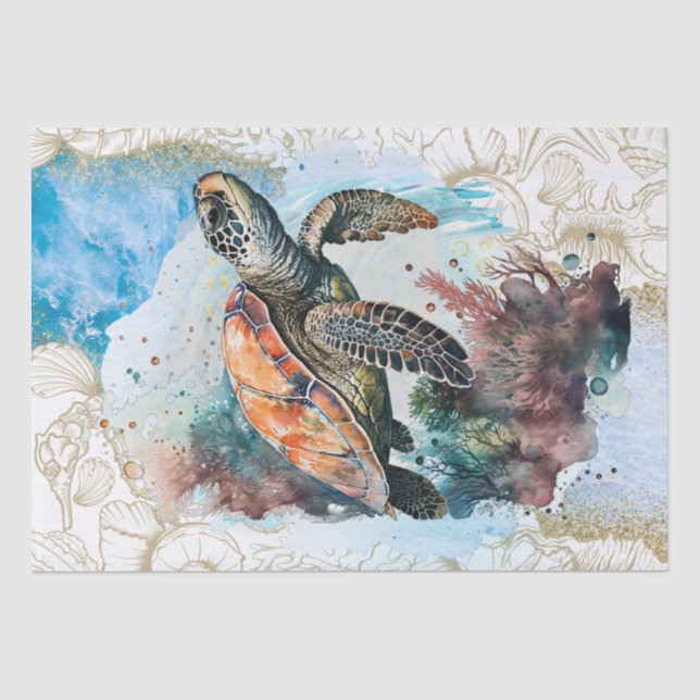 Papel De Seda Acuarela de tortuga marina (Anverso)