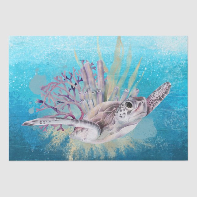 Papel De Seda Acuarela de tortuga marina (Anverso)