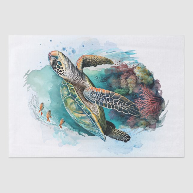 Papel De Seda Acuarela de tortuga marina (Anverso)