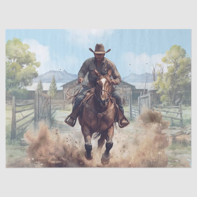 Papel De Seda Acuarela de vaquero occidental (Anverso)