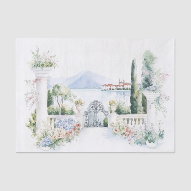Papel De Seda Acuarela del lago Como de Italia (Anverso)