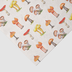 Papel De Seda Acuarela estilo vintage Hongos en ecru
