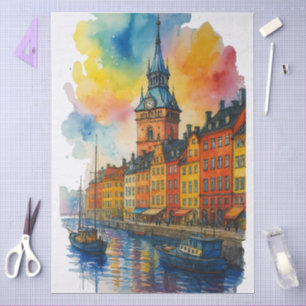 Papel De Seda Acuarela Estocolmo Suecia Ciudad Vieja Gamla Stan