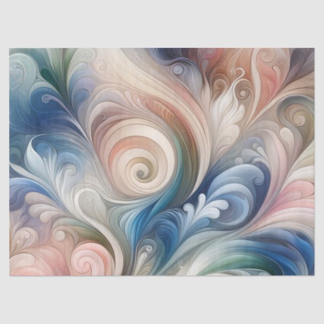 Papel De Seda Acuarela Fantasía Pastel Floral Azul & Crema (Anverso)