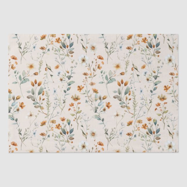 Papel De Seda Acuarela flor silvestre boho (Anverso)