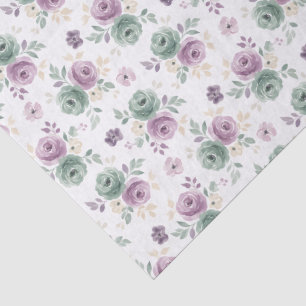 Papel De Seda Acuarela floral abstracta en verde turquesa, malva