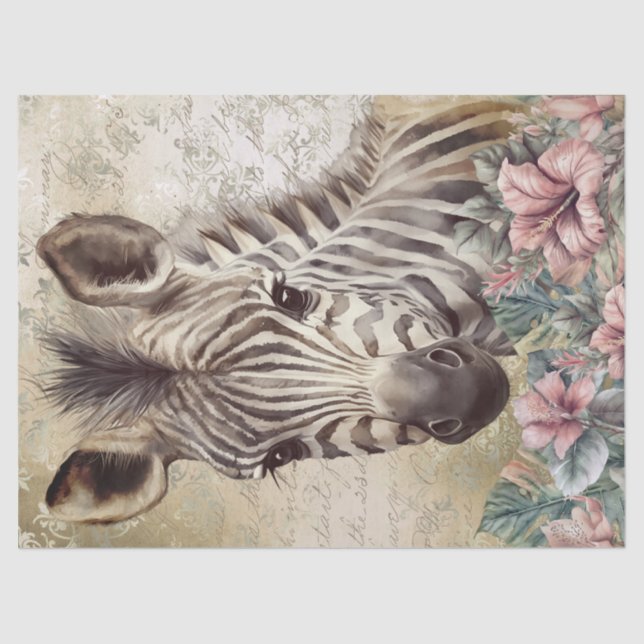 Papel De Seda Acuarela floral de cebra cutánea (Anverso)