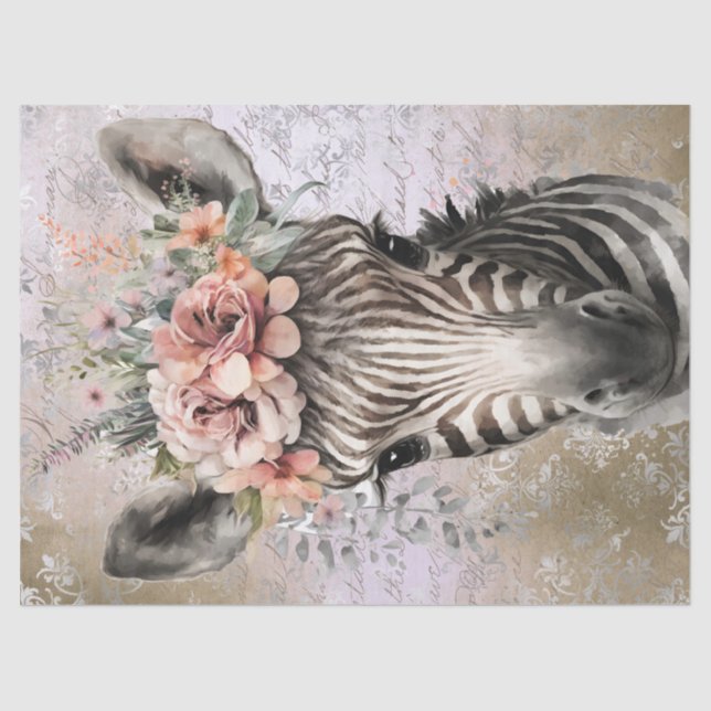 Papel De Seda Acuarela floral de cebra cutánea (Anverso)