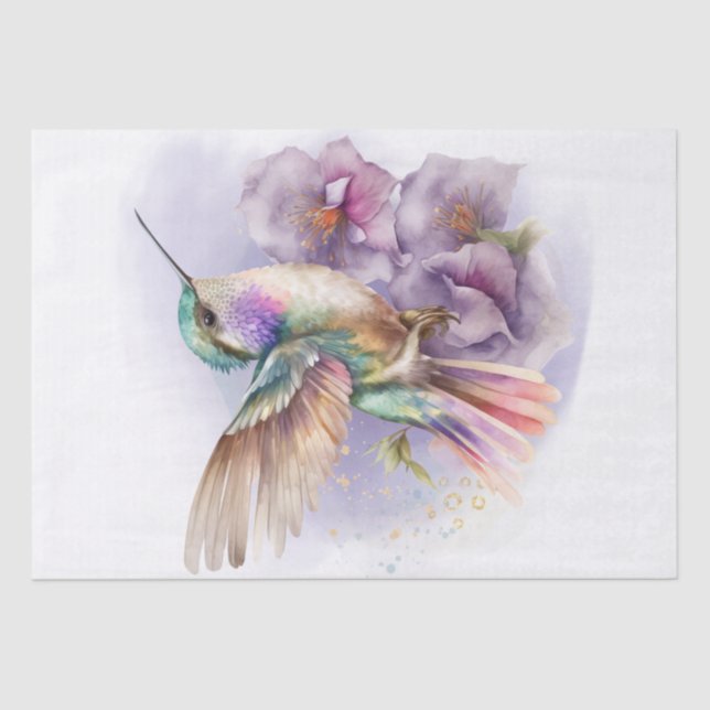 Papel De Seda Acuarela Floral de Hummingbird (Anverso)