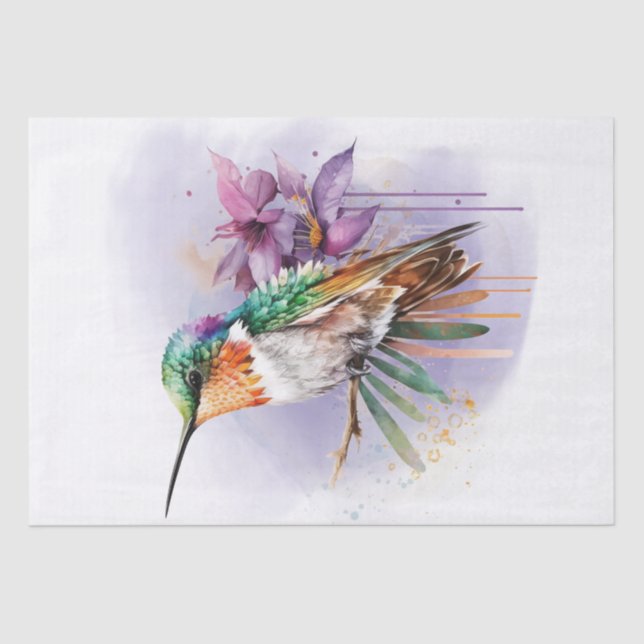 Papel De Seda Acuarela Floral de Hummingbird (Anverso)