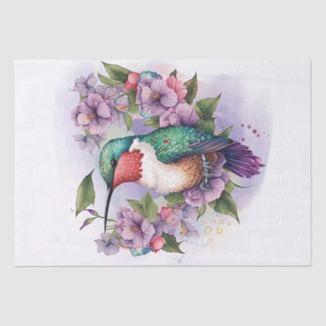 Papel De Seda Acuarela Floral de Hummingbird (Anverso)