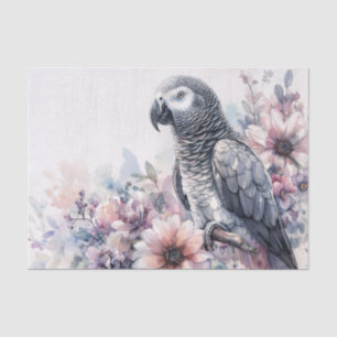 Papel De Seda Acuarela floral de loro gris del Congo