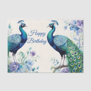 Papel De Seda Acuarela floral de pavo real
