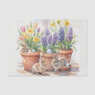 Papel De Seda Acuarela floral de primavera y conejos