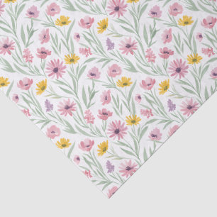 Papel De Seda Acuarela floral de primavera y verano en amarillo,
