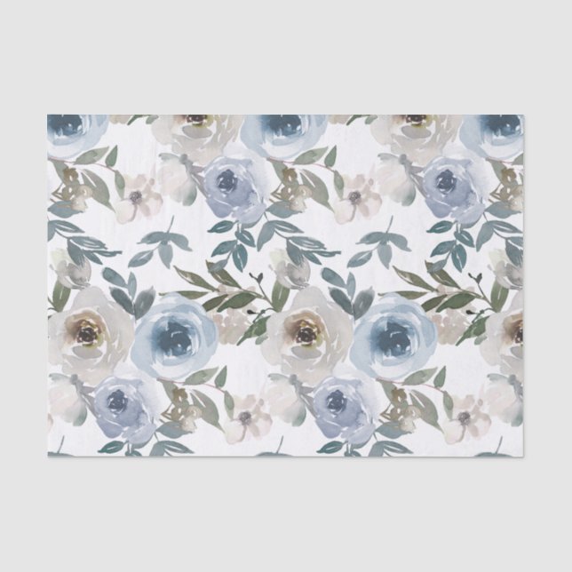 Papel De Seda Acuarela Floral Dusty Blue Flower Nece Tie Wrap (Anverso)