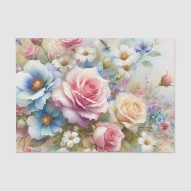 Papel De Seda acuarela floral en tonos pastel suaves (Anverso)