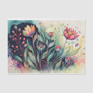 Papel De Seda Acuarela Floral Fantastica Whimsical Decoupage