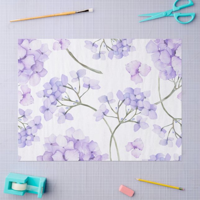 Papel De Seda Acuarela Floral Lavanda  (Artesanía)