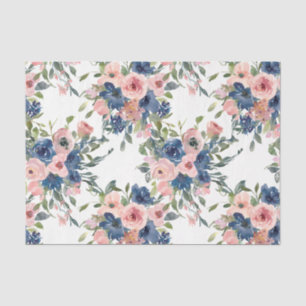 Papel De Seda Acuarela floral navy y rubor