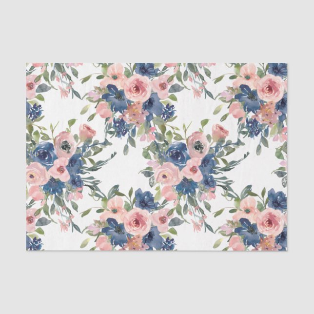 Papel De Seda Acuarela floral navy y rubor (Anverso)