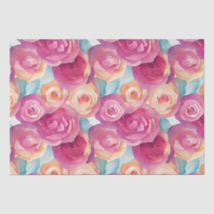 Papel De Seda Acuarela Flores de Primavera Rosadas Vibrantes Pin