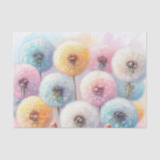 Papel De Seda Acuarela Flores leones pasteles suaves (Anverso)