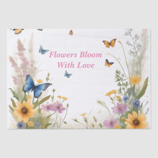 Papel De Seda Acuarela Flores Silvestres Hierbas Y Mariposas, (Anverso)