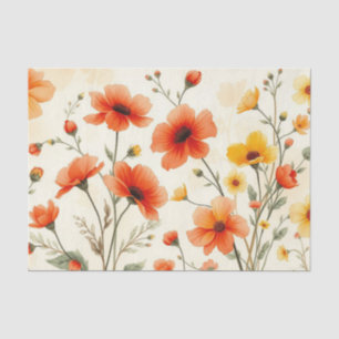 Papel De Seda Acuarela Flores Silvestres Rojas, Naranjas, Amaril
