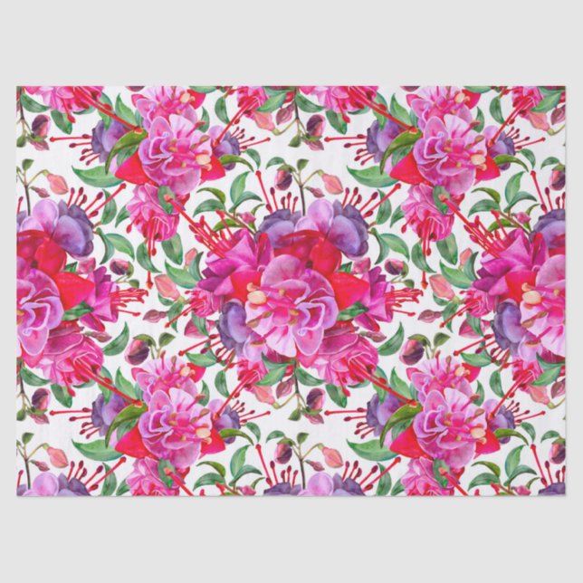 Papel De Seda Acuarela Fuchsia Blooms (Anverso)