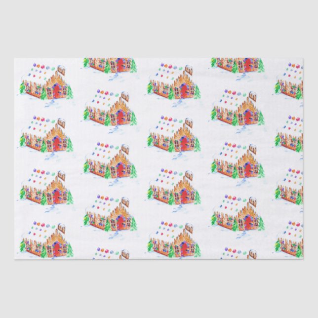 Papel De Seda Acuarela Gingerbread House Curso Feliz Navidad (Anverso)