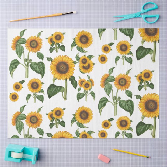 Papel De Seda Acuarela girasoles vegetación vegetal (Artesanía)