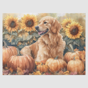 Papel De Seda Acuarela Golden Retriever Girasoles Decoupage
