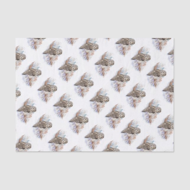 Papel De Seda Acuarela Gran Lechuza Gris Ave Natural Arte (Anverso)