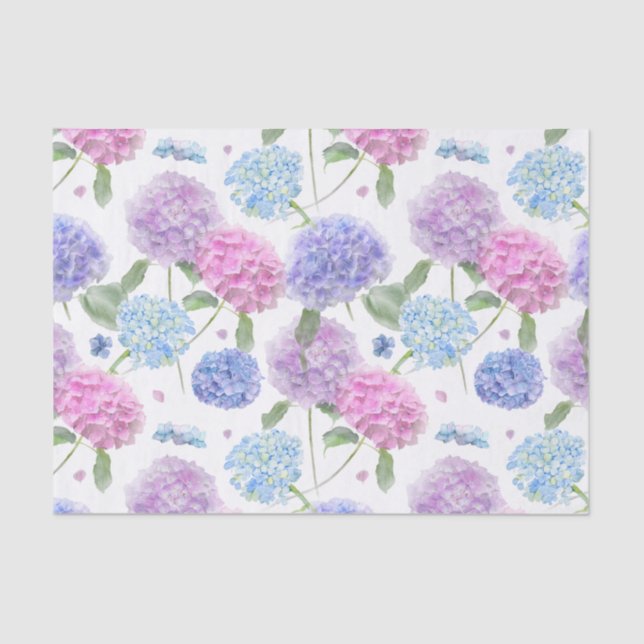 Papel De Seda Acuarela Jardín mixto Hydrangea Flores (Anverso)