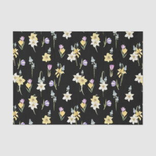 Papel De Seda Acuarela Jardín mixto Primavera Flores Negro