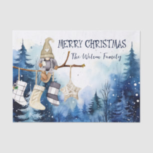 Papel De Seda Acuarela Lady Gnome Blue Forest Feliz Navidad