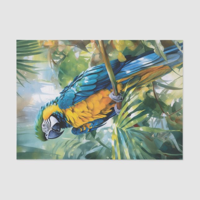 Papel De Seda Acuarela Macaw Tropical Decoupage (Anverso)