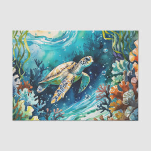 Papel De Seda Acuarela Mar Tortuga Decoración oceánica