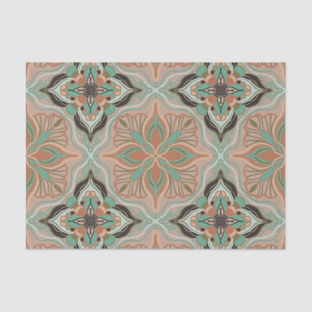 Papel De Seda Acuarela Marroquí Pastel Floral Tile (Anverso)