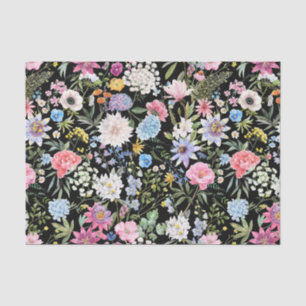 Papel De Seda Acuarela mixta Jardín Flores Negro