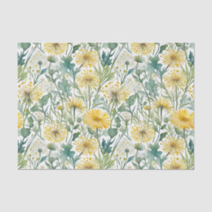 Papel De Seda Acuarela moderna Dandelions amarillos Patrón flora