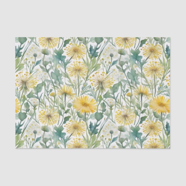 Papel De Seda Acuarela moderna Dandelions amarillos Patrón flora (Anverso)