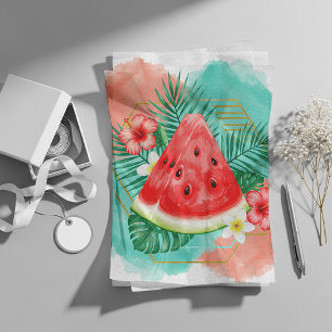 Papel De Seda Acuarela Moderna de Sandía Tropical y Hibisco 